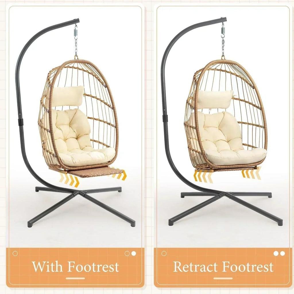 Yechen Indoor Outdoor Egg Hanging Chair Stand Patio Wicker Swing Egg Chair Swinging Chair