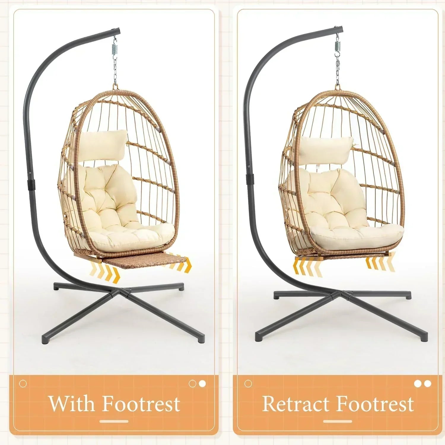 Yechen Indoor Outdoor Egg Hanging Chair Stand Patio Wicker Swing Egg Chair Swinging Chair