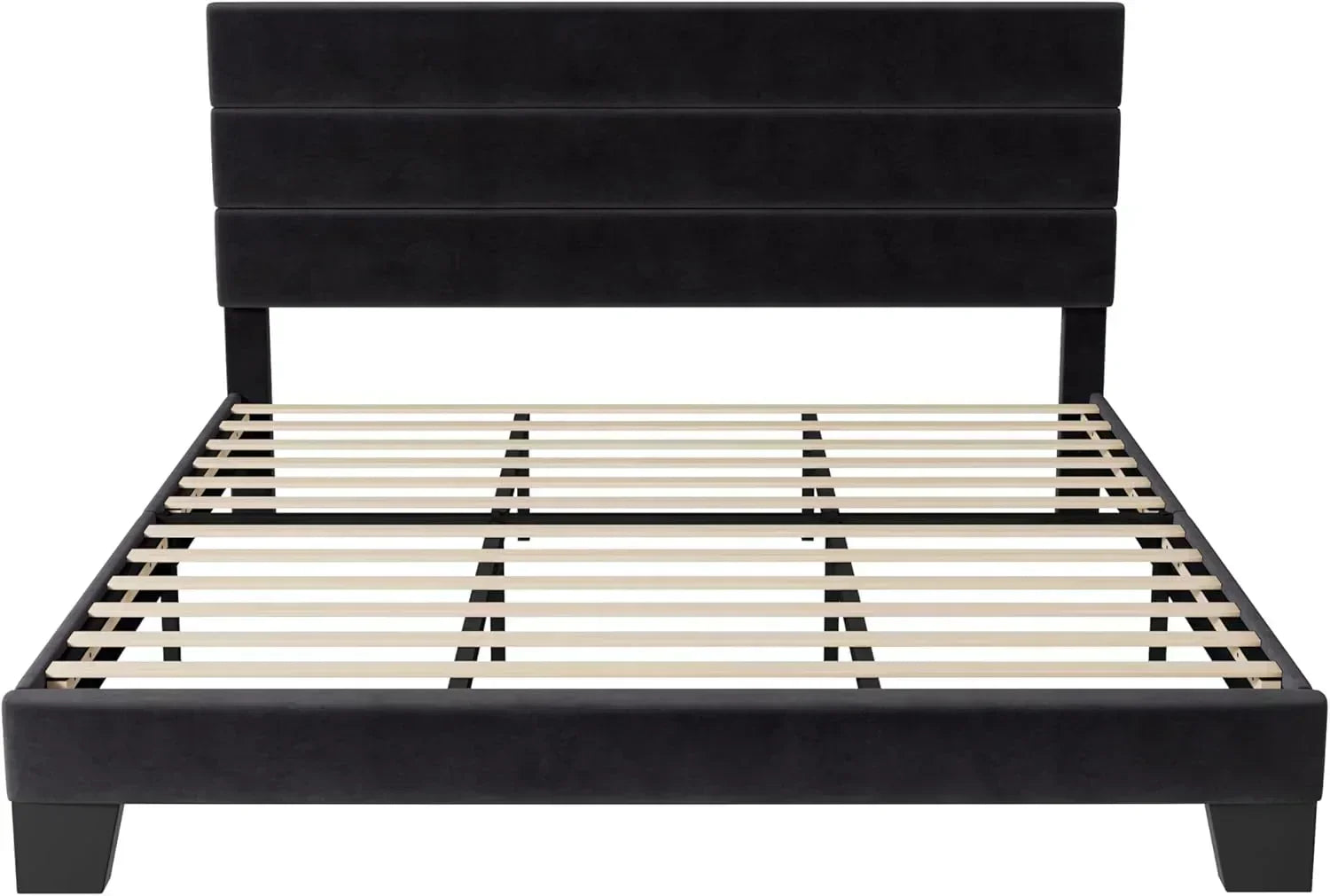 Allewie Queen Size Platform Bed Frame with Fabric Upholstered Headboard Wooden Slats Support