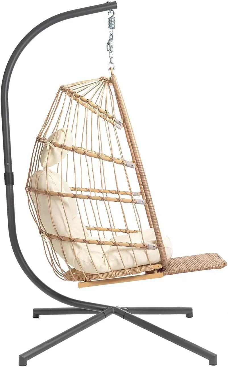 Yechen Indoor Outdoor Egg Hanging Chair Stand Patio Wicker Swing Egg Chair Swinging Chair
