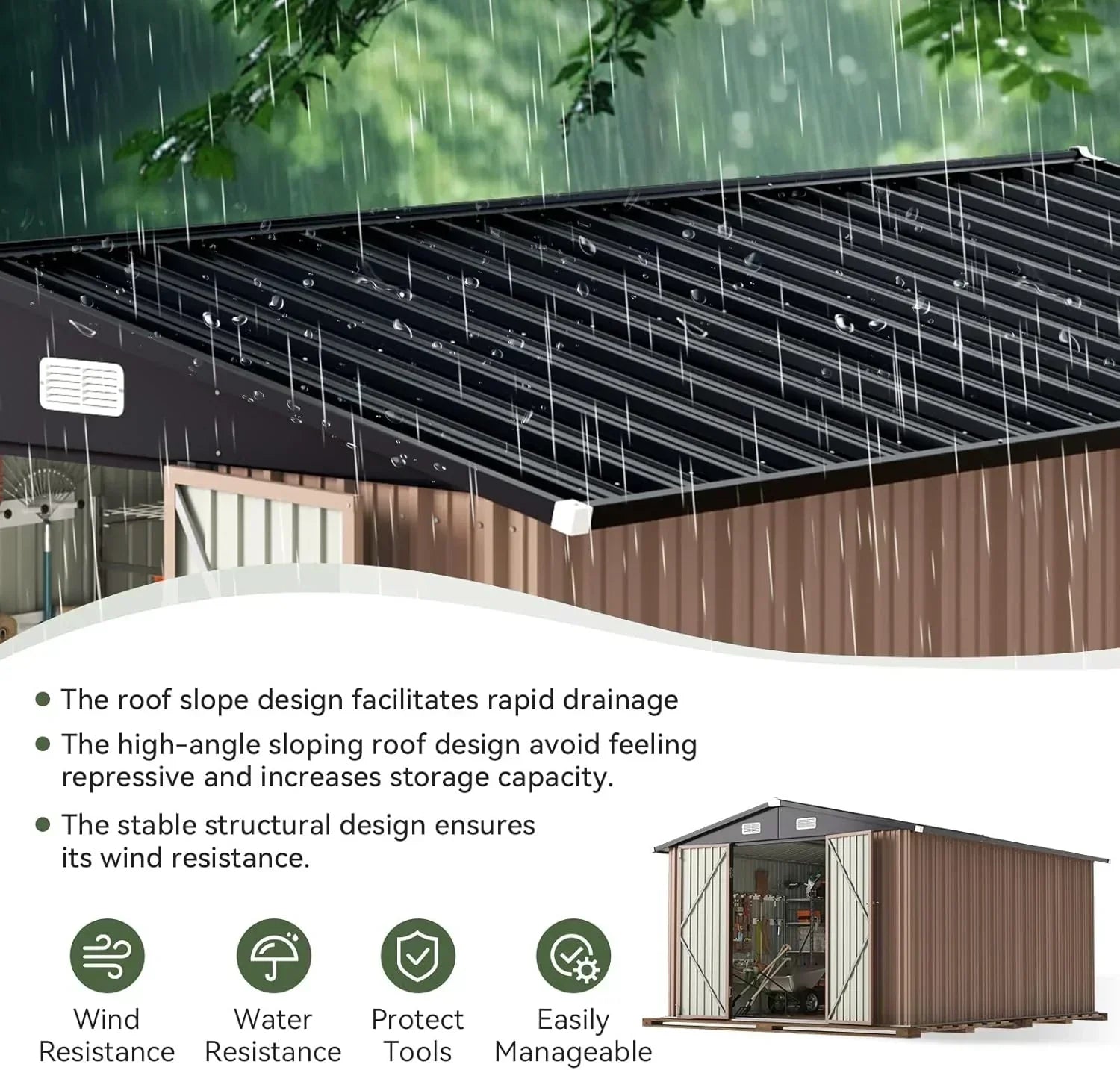 Aoxun 12x10 FT Shed Metal Outdoor Waterproof Storage Shed Steel Utility Garden Tool Shed