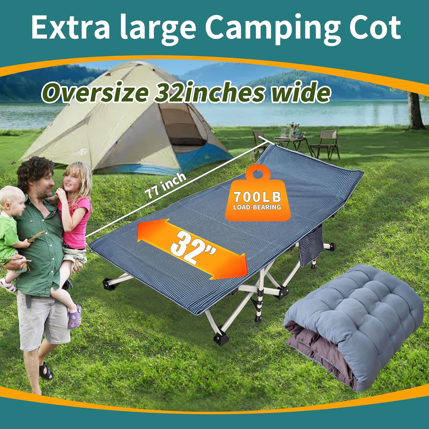2-Pack Camping Cots with Mattress Comfortable Folding Bed Heavy Duty Baby Cot