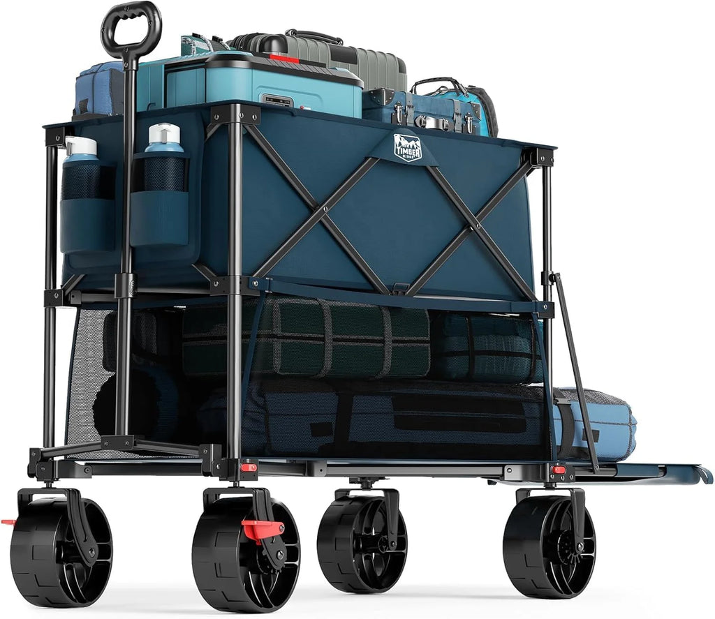 400L Large Capacity Folding Double Decker Cart with Brakes, 54 Inch Extra Long Extended Cart, 450 Pounds Heavy Duty Folding Cart