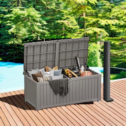 EAST OAK Outdoor Storage Box 60 Gallon Deck Box Indoor and Outdoor Use Waterproof Resin Storage