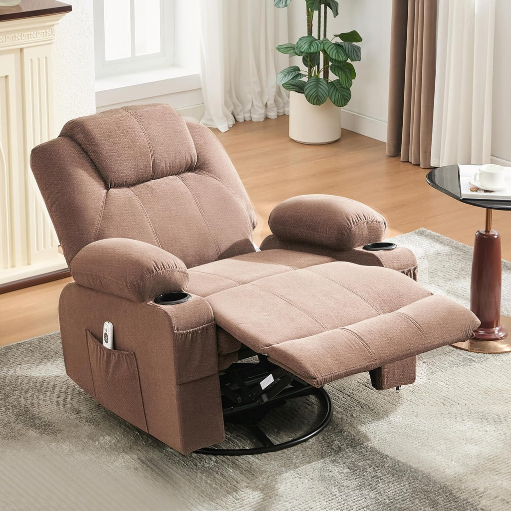 Large Swivel Rocking Recliner with Heating and Massage Function, 360 Degree Swivel Rocking Single Sofa