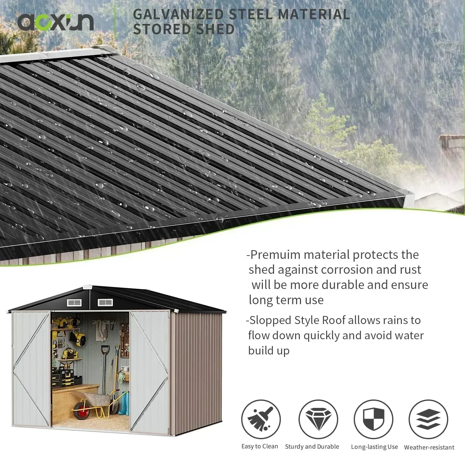 Aoxun 12x10 FT Shed Metal Outdoor Waterproof Storage Shed Steel Utility Garden Tool Shed
