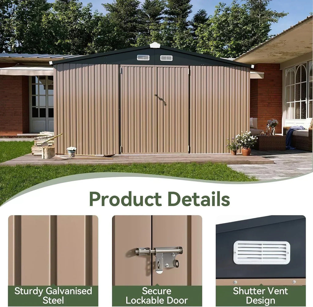 Aoxun 12x10 FT Shed Metal Outdoor Waterproof Storage Shed Steel Utility Garden Tool Shed