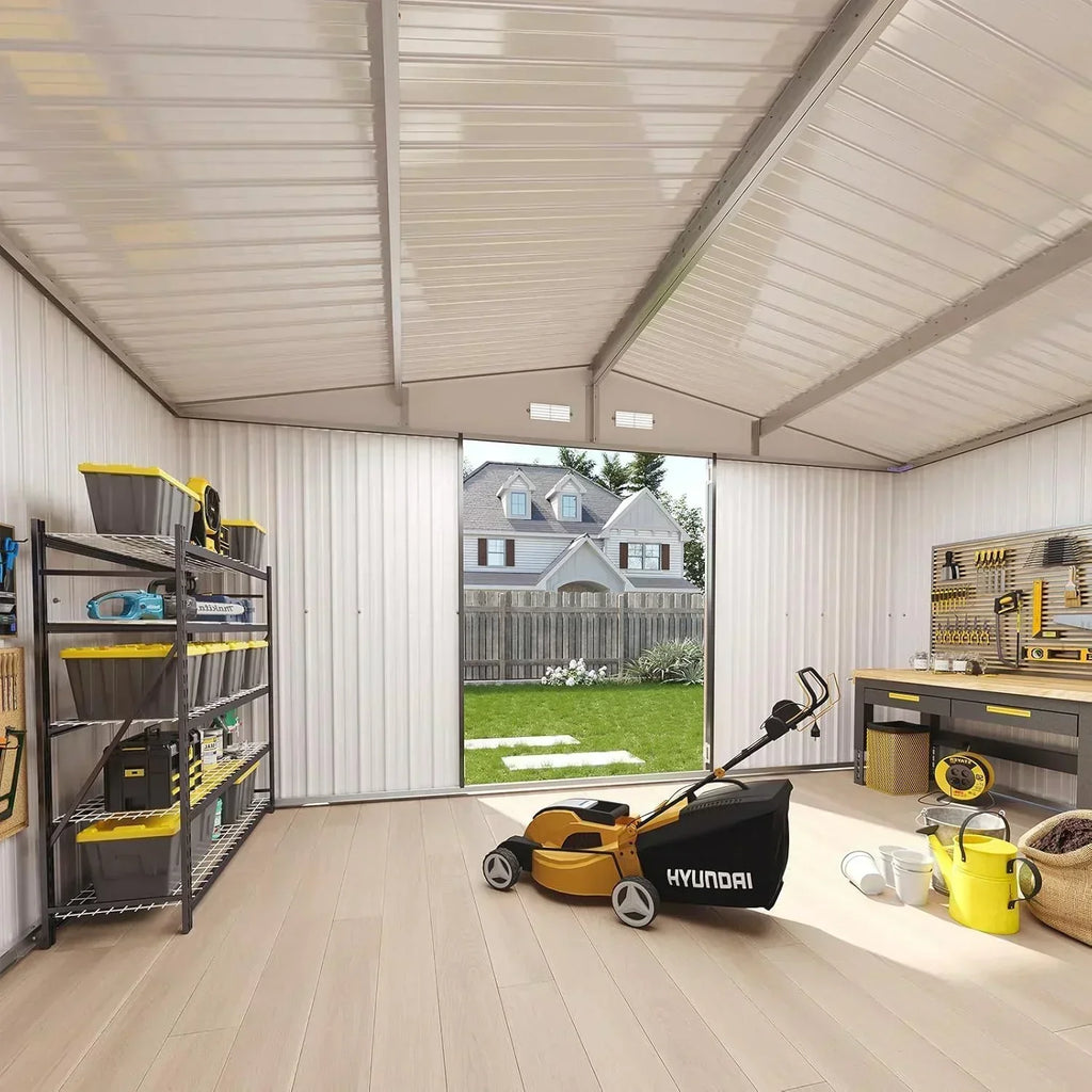 Aoxun 12x10 FT Shed Metal Outdoor Waterproof Storage Shed Steel Utility Garden Tool Shed