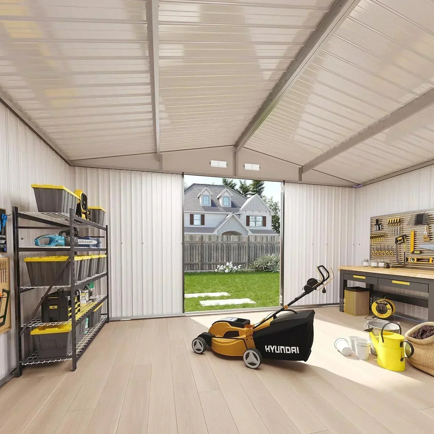 Aoxun 12x10 FT Shed Metal Outdoor Waterproof Storage Shed Steel Utility Garden Tool Shed