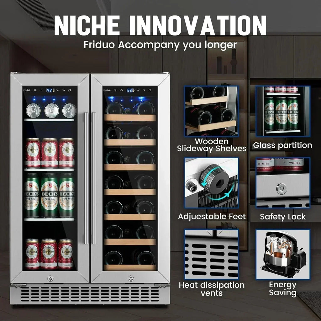 24 inch Dual Zone Beverage Refrigerator 30 Bottles 82 Cans Wine Fridge Built-in or Freestanding