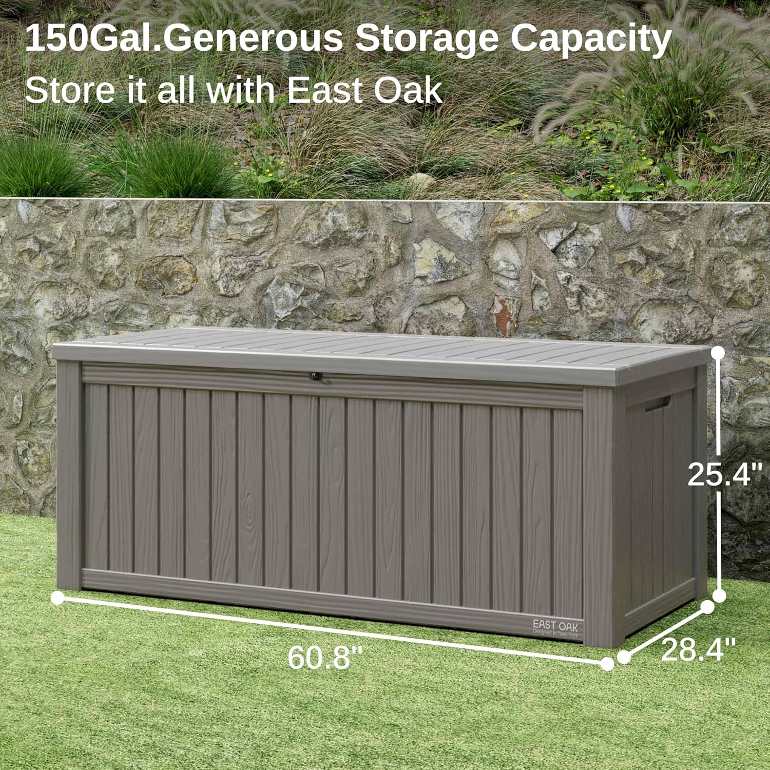 EAST OAK Outdoor Storage Box 60 Gallon Deck Box Indoor and Outdoor Use Waterproof Resin Storage