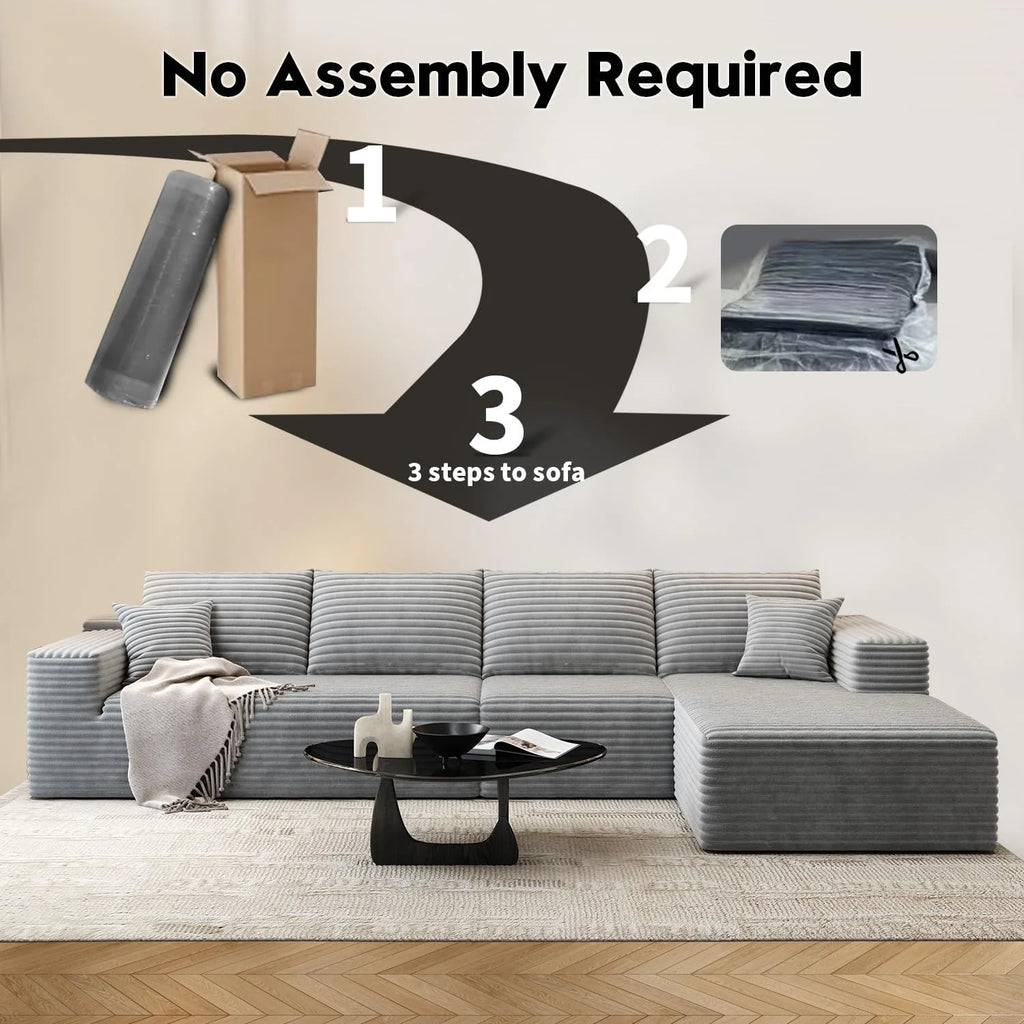 107.5 inch Cloud Modular Sectional Sofa with L-Shaped Chaise Lounge, Modern Minimalist Upholstered Sofa Deep Seating Corner Sofa
