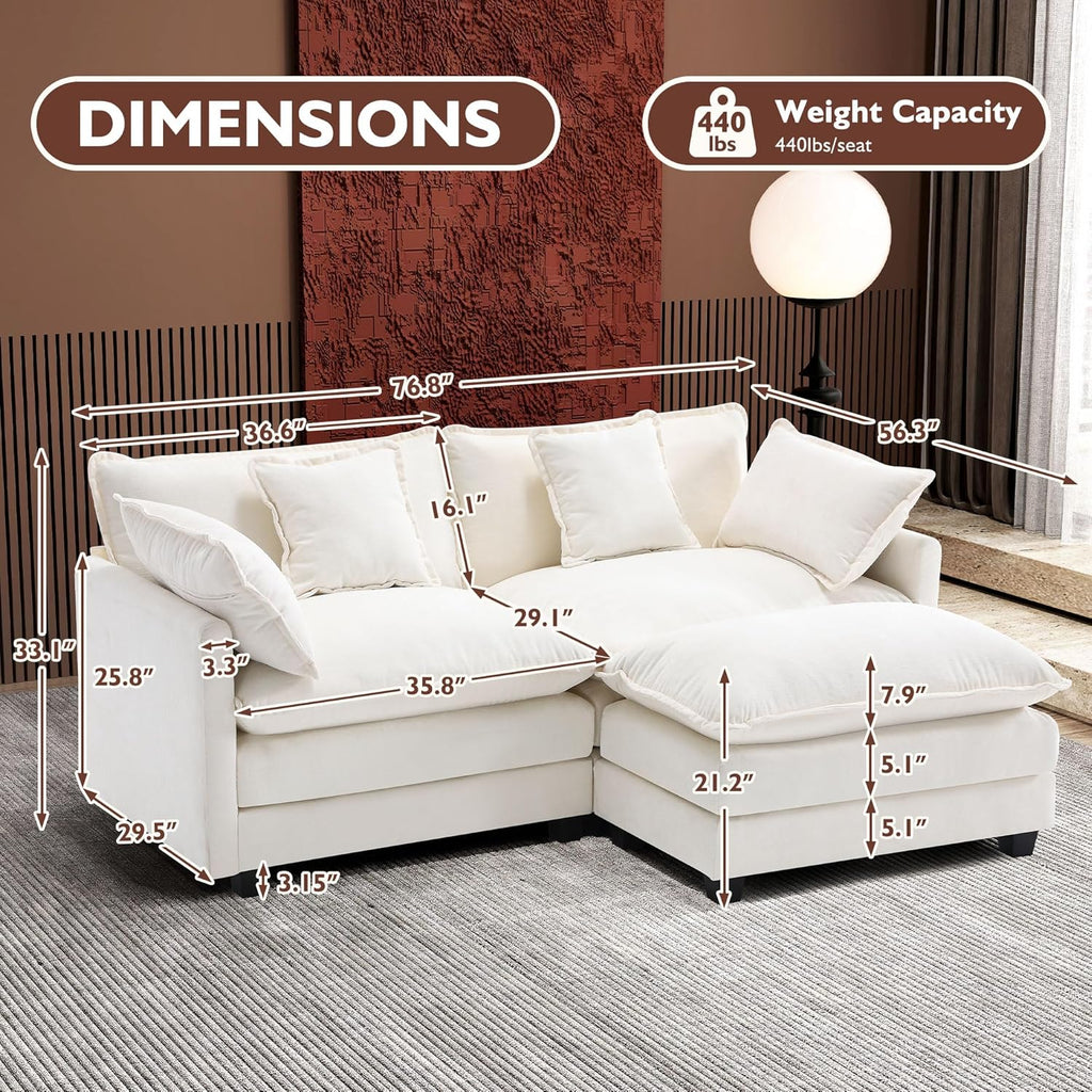 111.4 Inch L Shaped Modern Sofa Modular Cloud Sofa with Ottoman 4 Seater Chenille Deep Seat Sofa