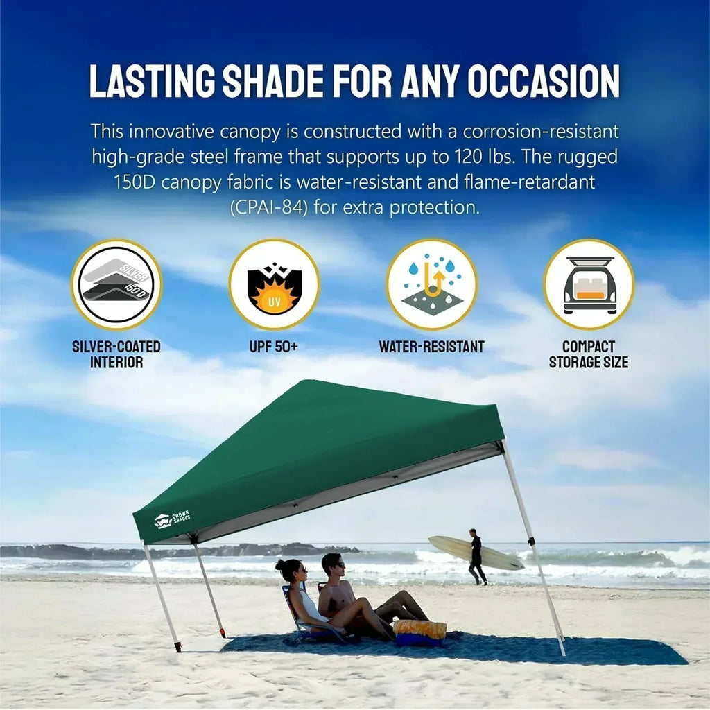 10x10 Pop-Up Awning One-Click Installation Beach Tent Outdoor Sunshade Silver Coated Top