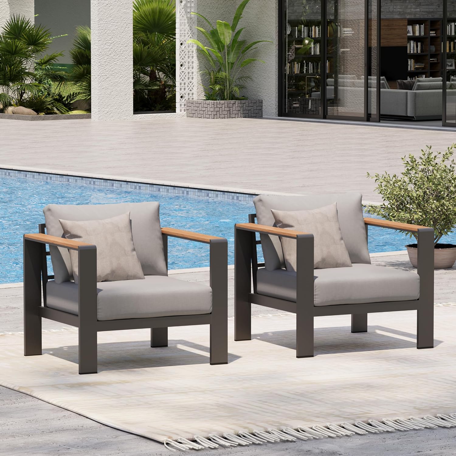 Aluminum Outdoor Patio Furniture Set with Coffee Table, 4 Piece Patio Conversation Sets with Washable Thick Cushions
