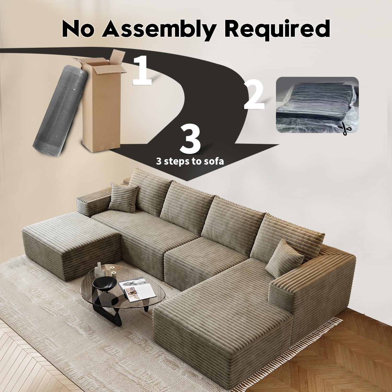 107.5 Cloud Modular Sectional Sofa Couch with L-Shape Chaise,Modern Minimalist Upholstered Couches