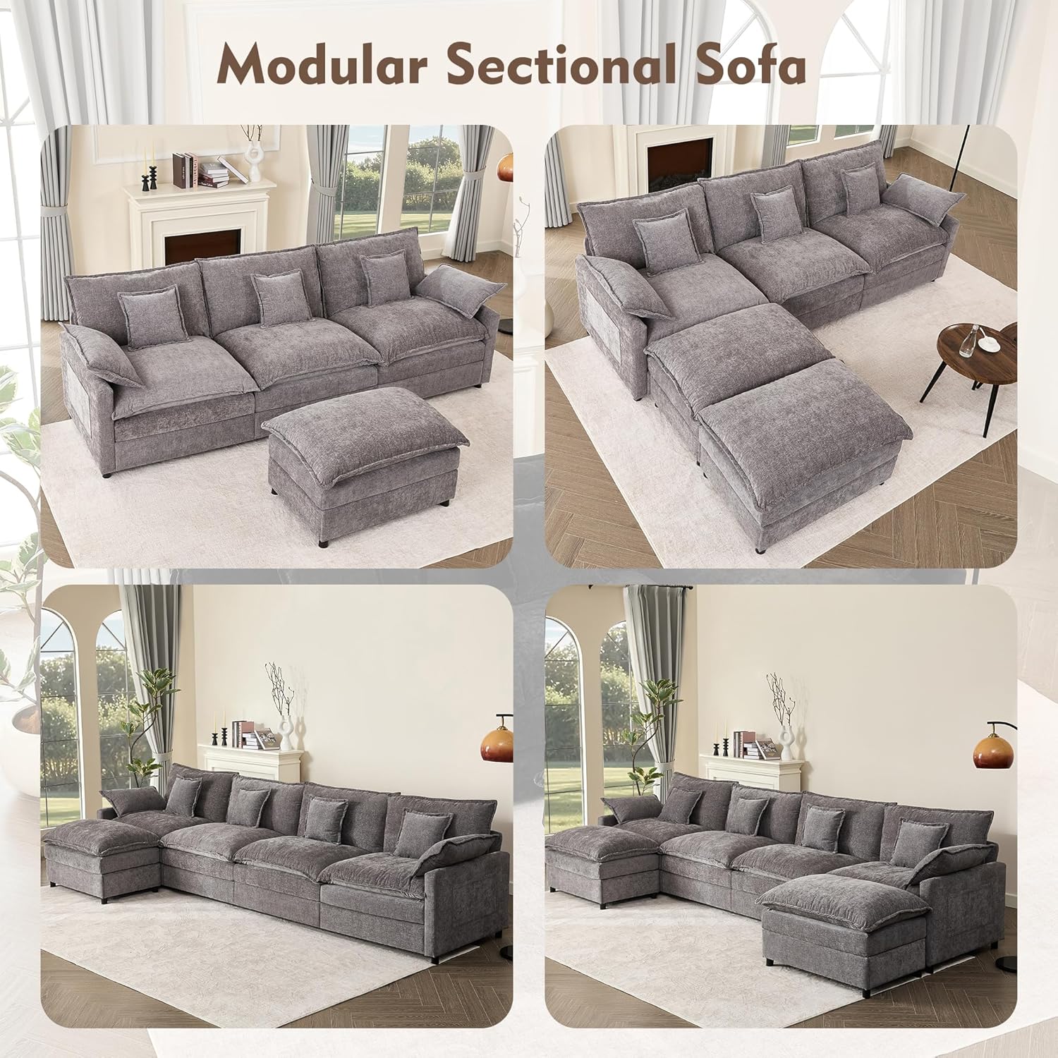 108 Inch U Shape Sofa Sectional Sofa Comfortable Cloud Sofa with Removable Footstool