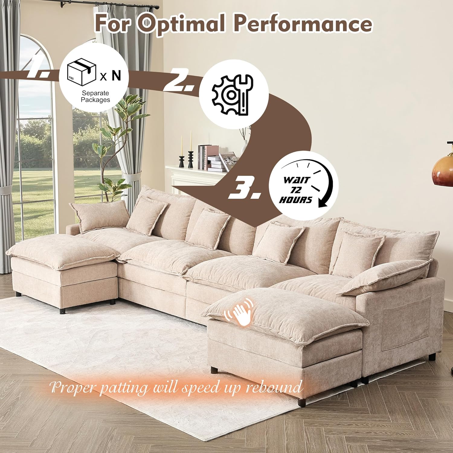 108 Inch U Shape Sofa Sectional Sofa Comfortable Cloud Sofa Living Room Deep Seat Sofa