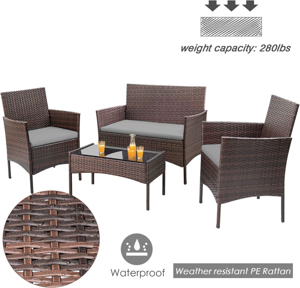 Homall 4 Pieces Outdoor Patio Furniture Sets Rattan Chair Wicker Set, Outdoor Indoor Use Backyard Porch Garden Poolside Balcony Furniture Sets Clearance (Brown and Beige)