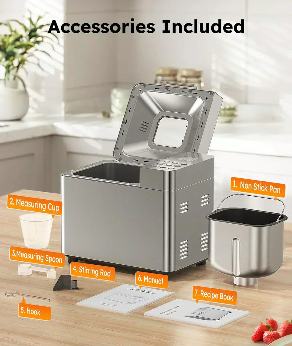2LB Bread Maker OSIPOTO 17-in-1 Automatic Stainless Steel Bread Maker