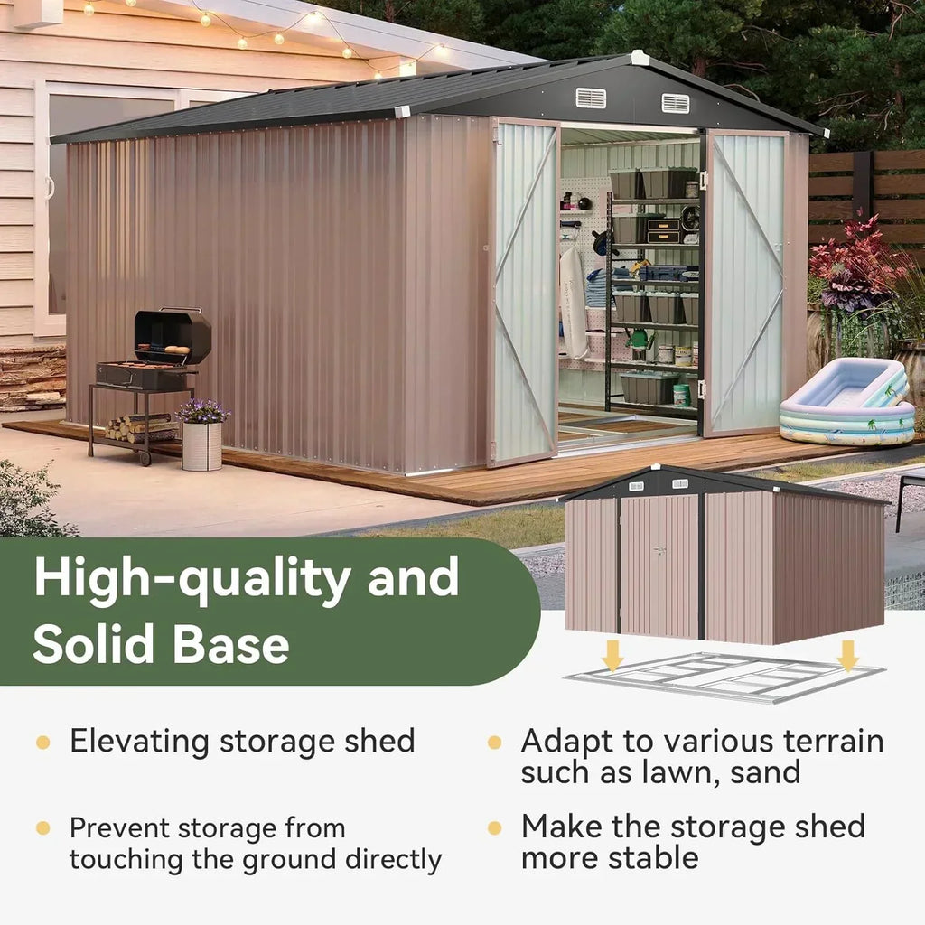 Aoxun 12x10 FT Shed Metal Outdoor Waterproof Storage Shed Steel Utility Garden Tool Shed