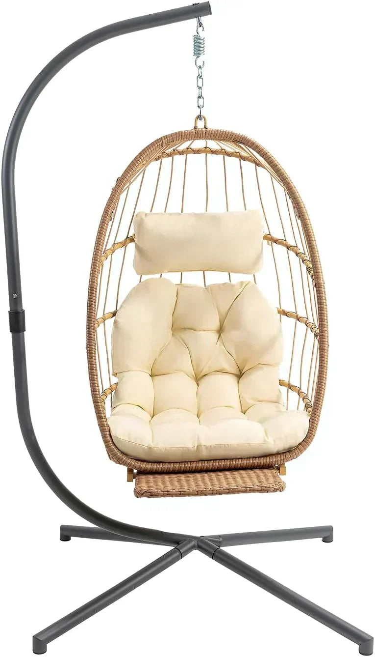Yechen Indoor Outdoor Egg Hanging Chair Stand Patio Wicker Swing Egg Chair Swinging Chair