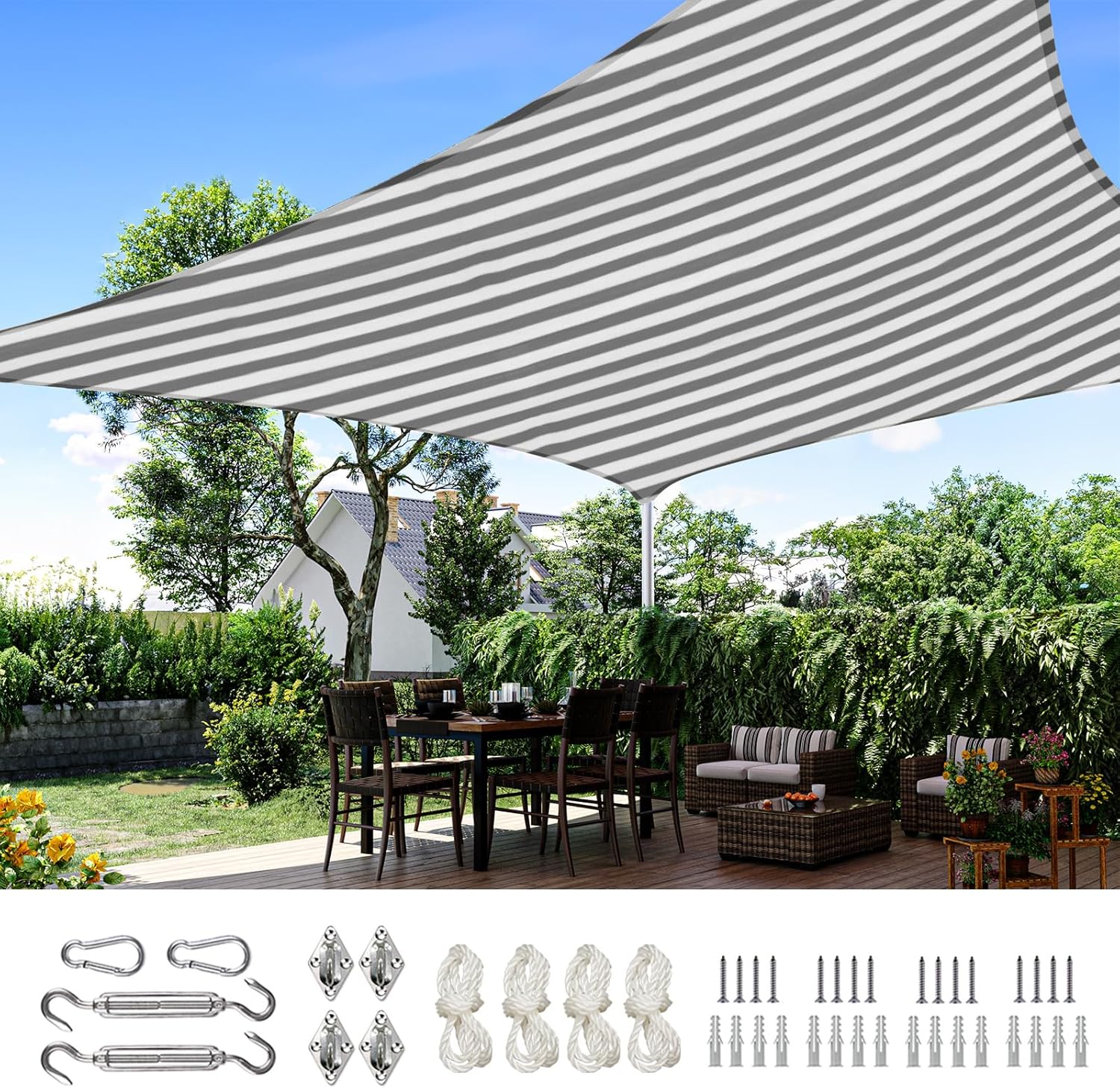 Quictent 20X20FT 185G HDPE Square Sun Shade Sail Canopy 98% UV Block Outdoor Patio Garden with Hardware Kit (Brown)