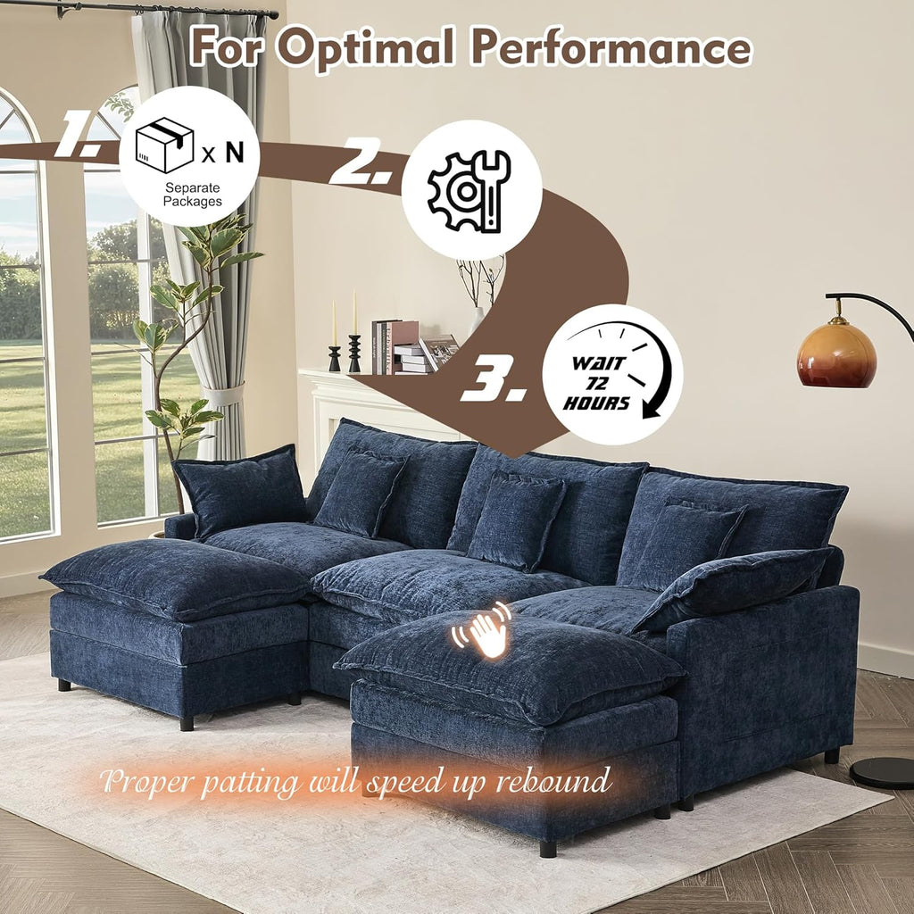 108 Inch U Shape Sofa Sectional Sofa Comfortable Cloud Sofa with Removable Footstool