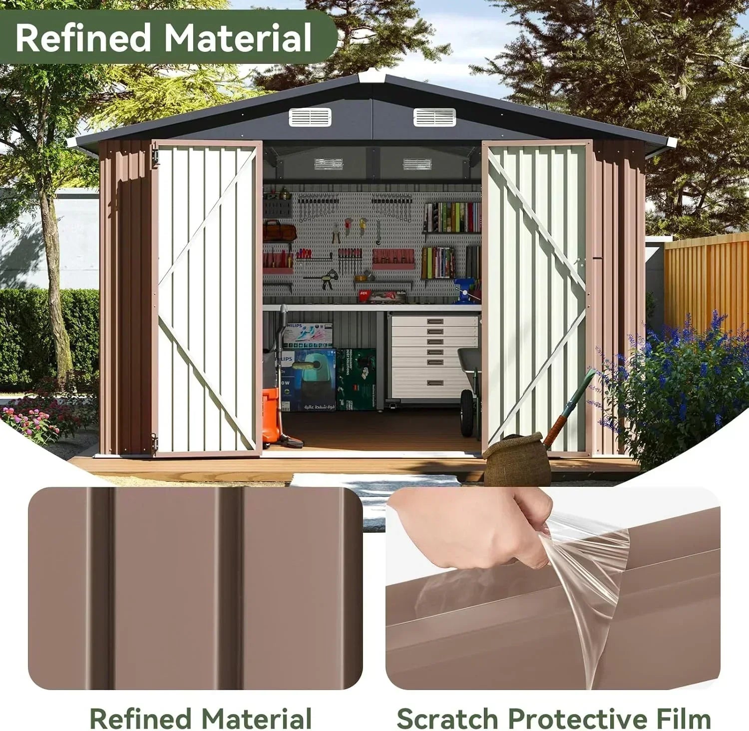 Aoxun 12x10 FT Shed Metal Outdoor Waterproof Storage Shed Steel Utility Garden Tool Shed