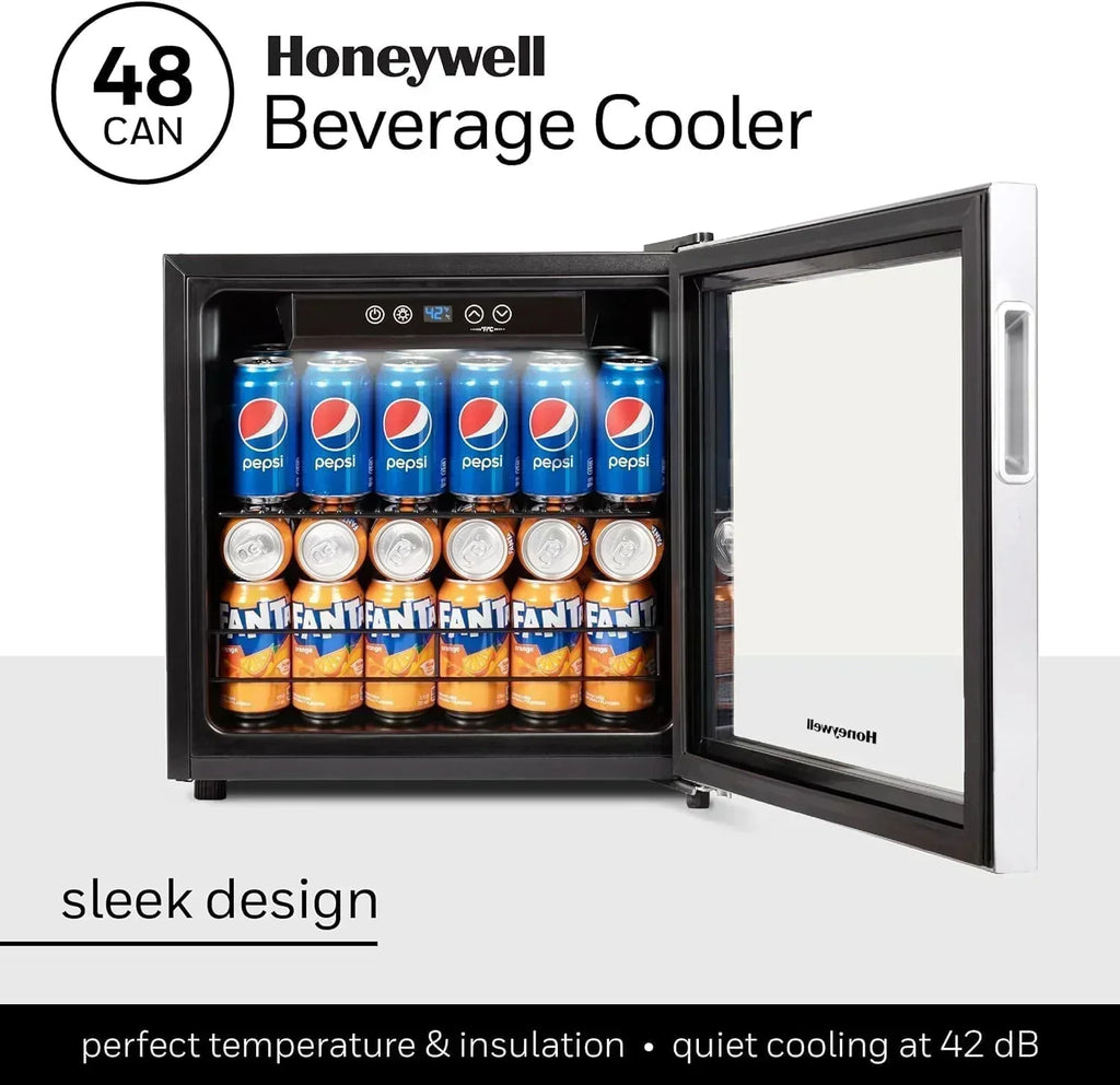 Honeywell Beverage Refrigerator and Cooler 115 Can Mini Fridge with Glass Door for Soda Beer