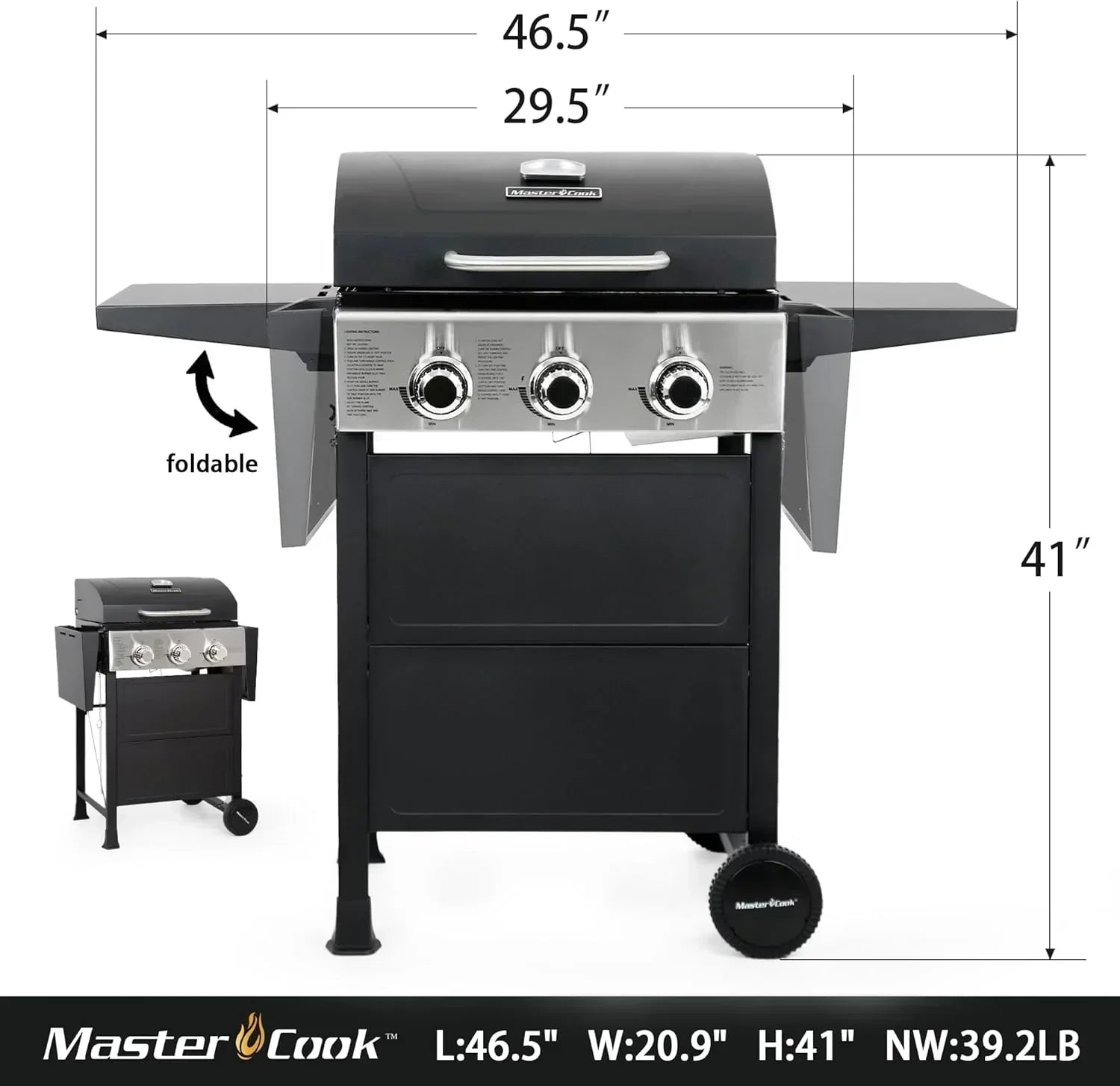 3 Burner BBQ Propane Gas Grill Stainless Steel 30,000 BTU Patio Garden Barbecue Grill