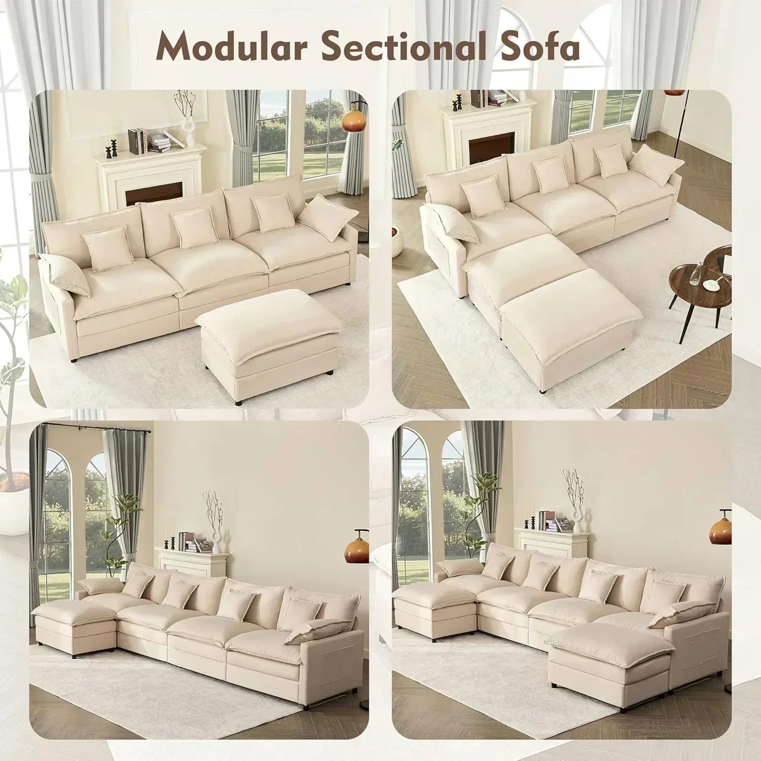 108 Inch U Shape Sofa Sectional Sofa Comfortable Cloud Sofa Living Room Deep Seat Sofa