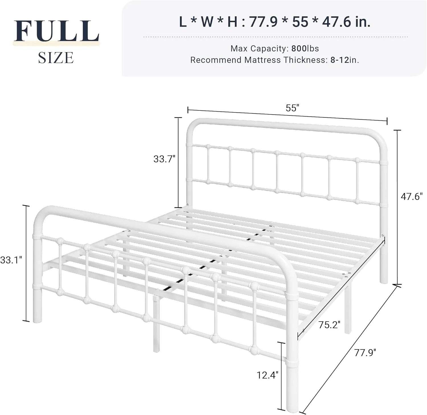 Allewie Queen Size Metal Platform Bed Frame with Victorian Style Wrought Iron-Art Headboard