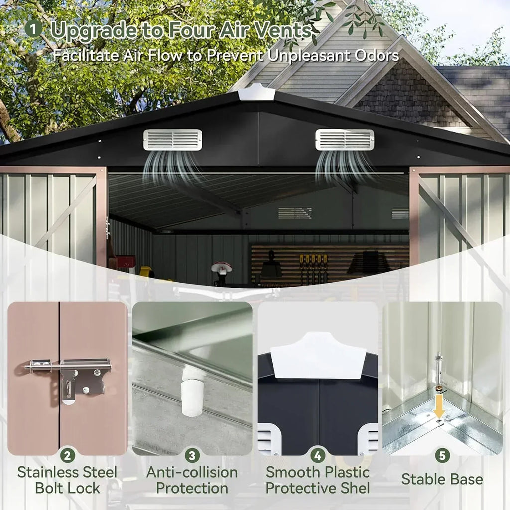 Aoxun 12x10 FT Shed Metal Outdoor Waterproof Storage Shed Steel Utility Garden Tool Shed