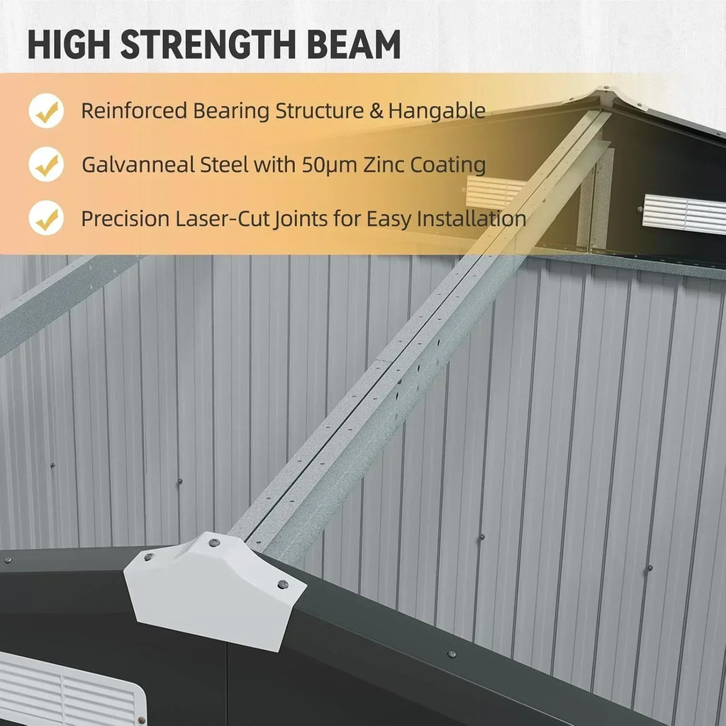 Aoxun 7.4x5.3FT Shed with Floor Galvanized Steel Outdoor Storage Shed Metal Garden Shed
