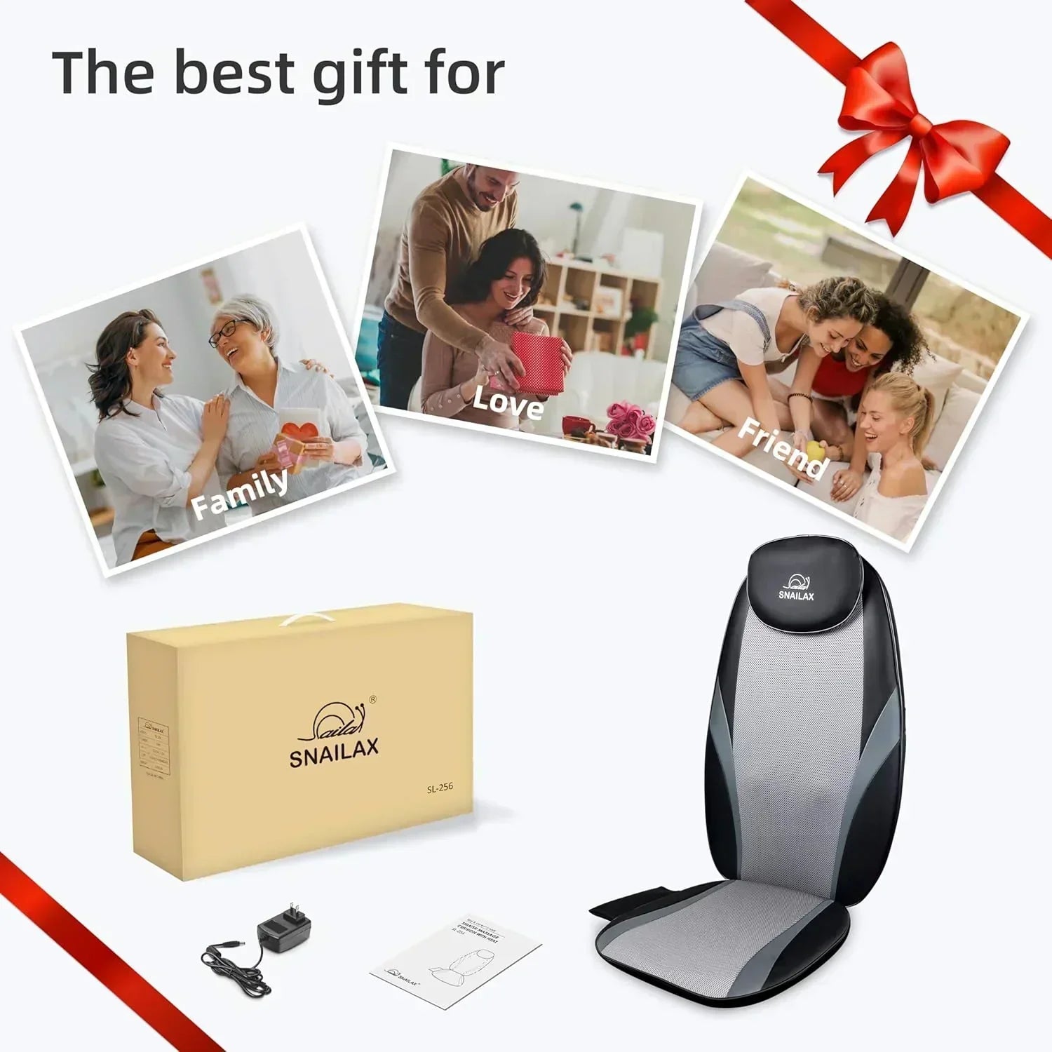 Snailax Shiatsu Massage Cushion with Heat Massage Chair Pad Kneading Back Massager for Home
