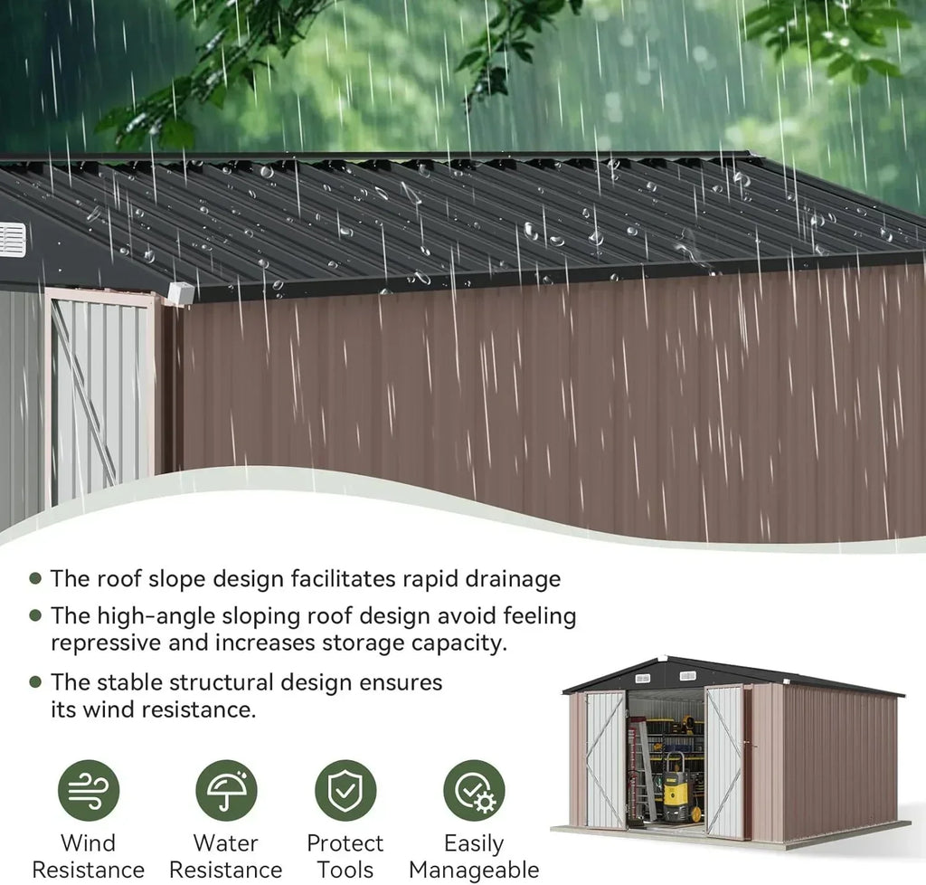 Aoxun 12x10 FT Shed Metal Outdoor Waterproof Storage Shed Steel Utility Garden Tool Shed