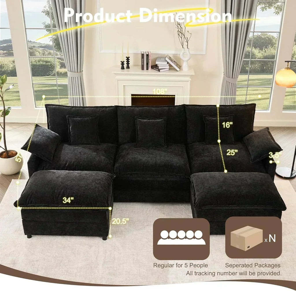 108 Inch U Shape Sofa Sectional Sofa Comfortable Cloud Sofa Living Room Deep Seat Sofa