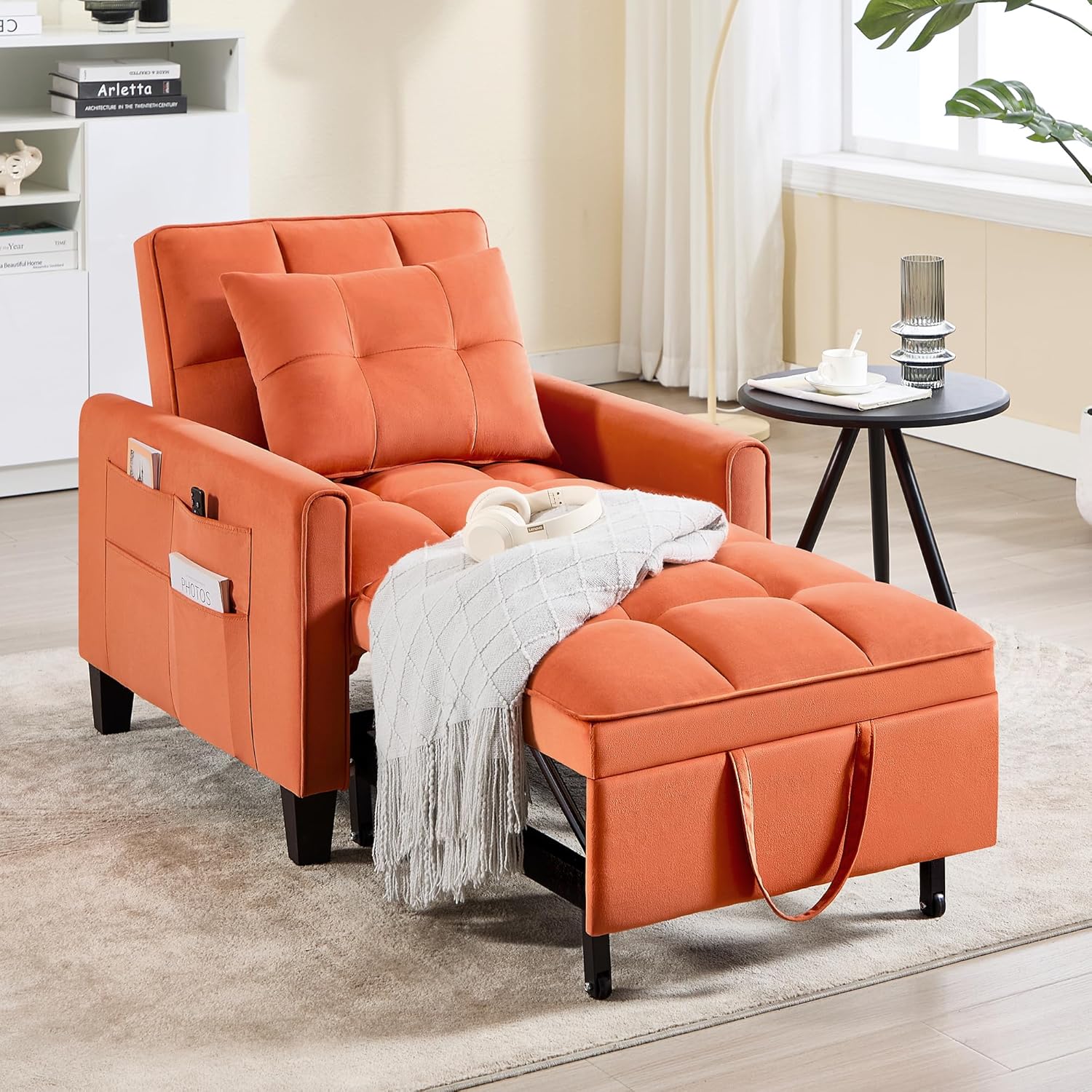 Convertible Sleeper Chair 3 in 1 Sleeper Chair Bed Pull Out Sofa Bed Chairs Velvet Single Sofa