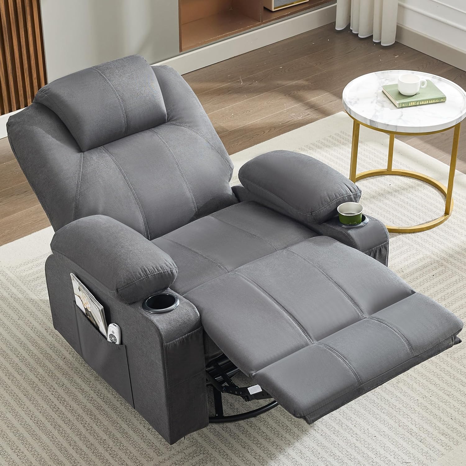 Large Swivel Rocking Recliner with Heating and Massage Function, 360 Degree Swivel Rocking Single Sofa