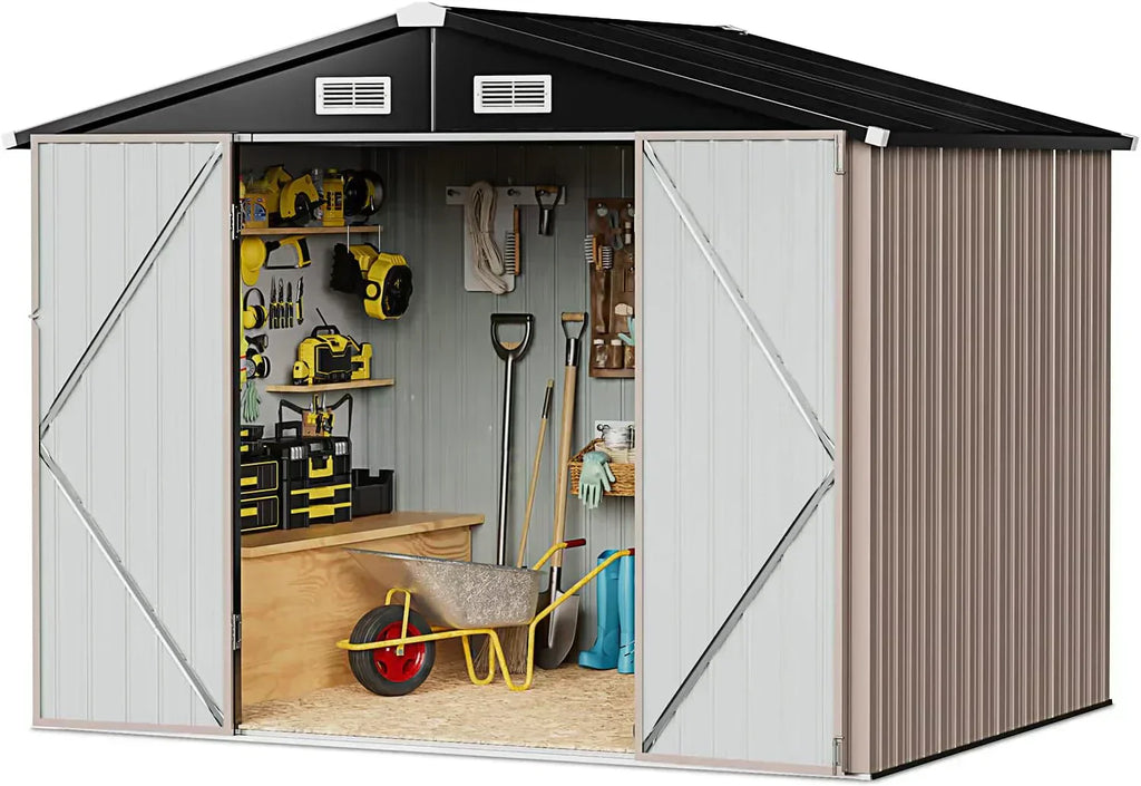 Aoxun 12x10 FT Shed Metal Outdoor Waterproof Storage Shed Steel Utility Garden Tool Shed