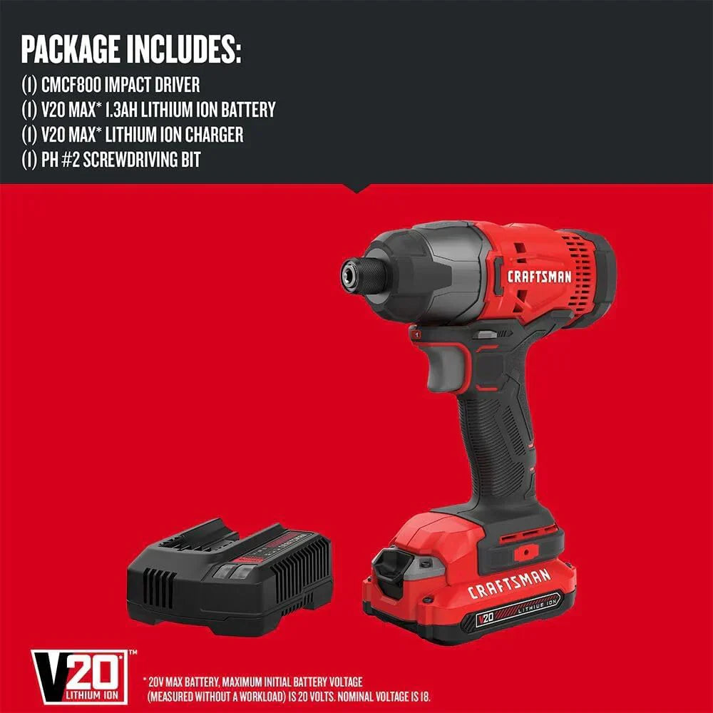 20V MAX Impact Driver Kit 1/4 Inch 2,800 RPM LED Work light Battery and Charger Included