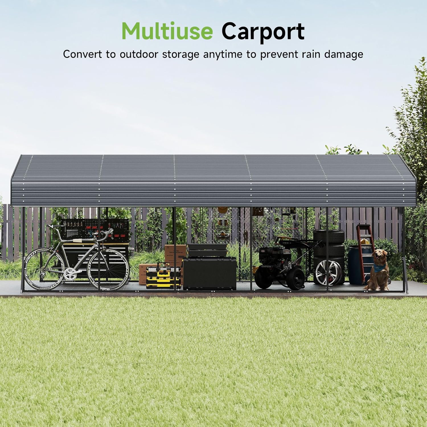10'x15' Heavy Duty Metal Carport Outdoor Garage Car Shelter Shade with Heavier Frame