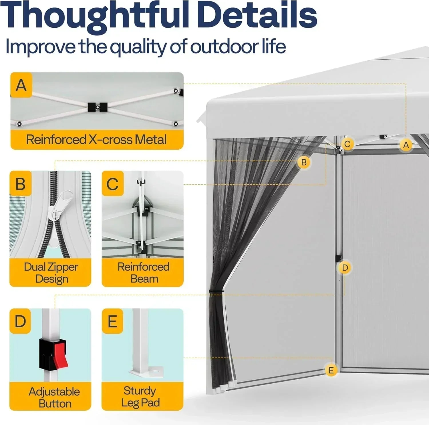 10x10ft Easy Pop-Up Canopy Outdoor Screen Tent with Mosquito Netting 2 Zipper Doors Roller Bag