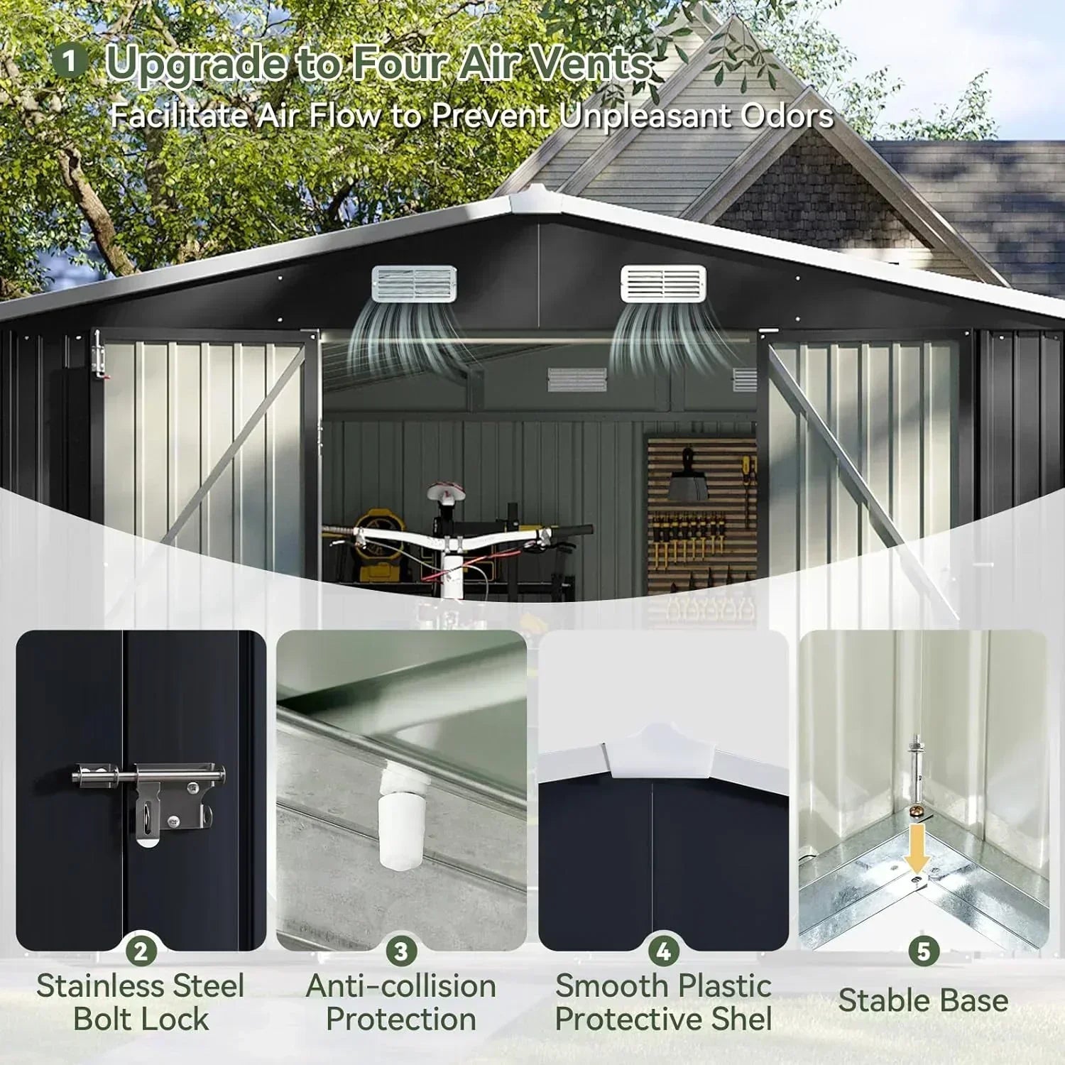 Aoxun 12x10 FT Shed Metal Outdoor Waterproof Storage Shed Steel Utility Garden Tool Shed