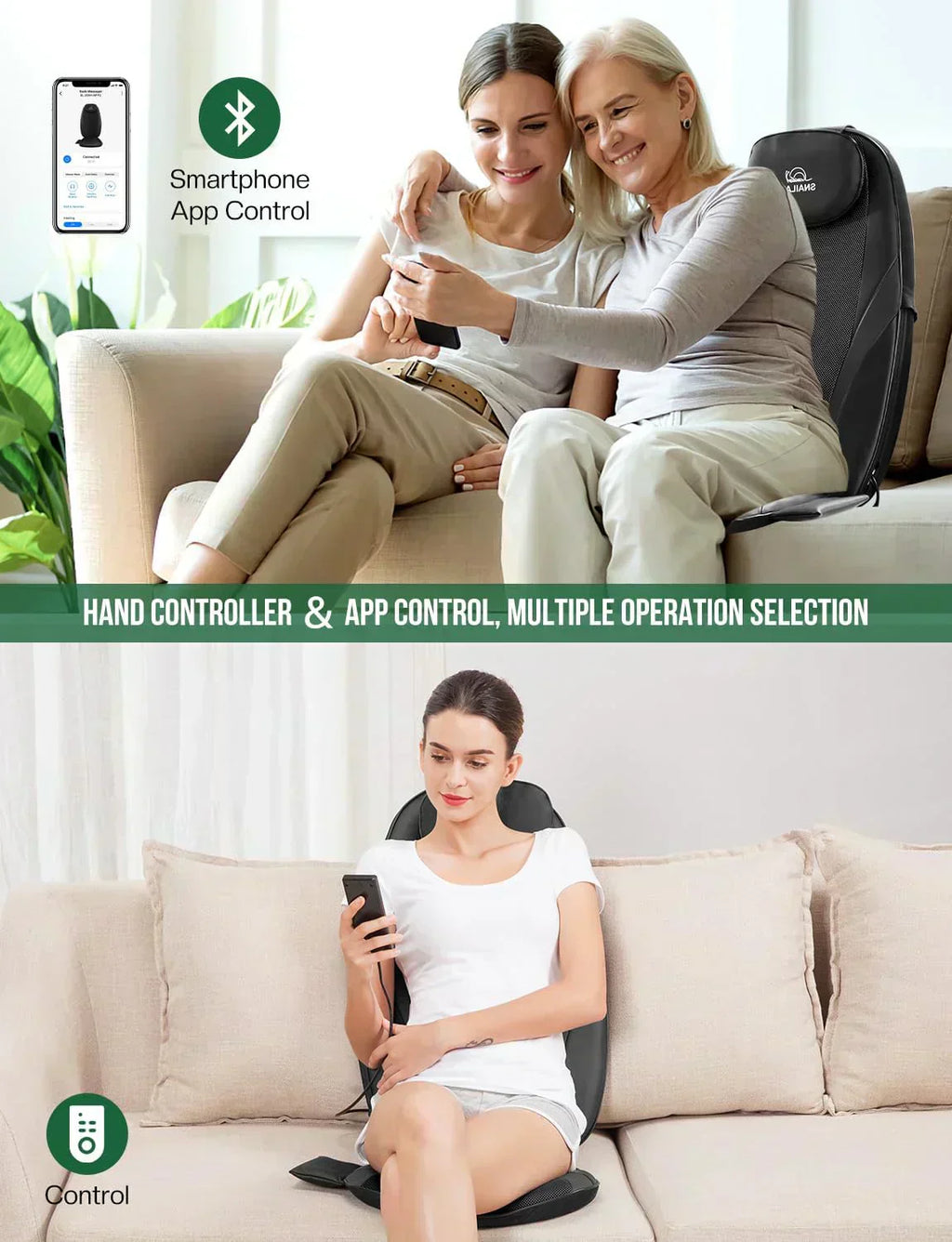 Snailax Shiatsu Massage Cushion with Heat Massage Chair Pad Kneading Back Massager for Home