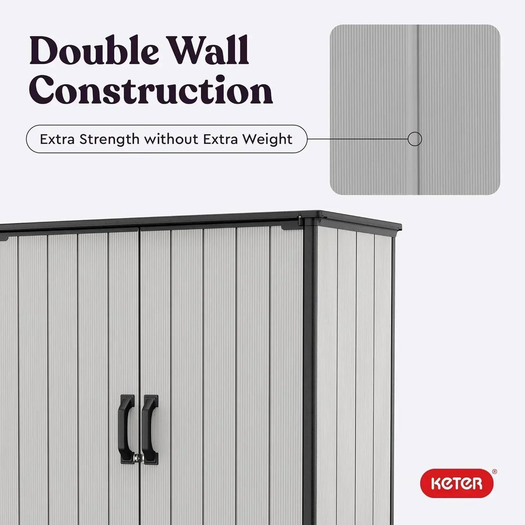Keter Premier Tall 4.6 x 5.6 ft. Resin Outdoor Storage Shed with Shelving Brackets Patio Furniture