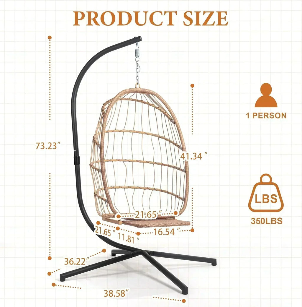 Yechen Indoor Outdoor Egg Hanging Chair Stand Patio Wicker Swing Egg Chair Swinging Chair