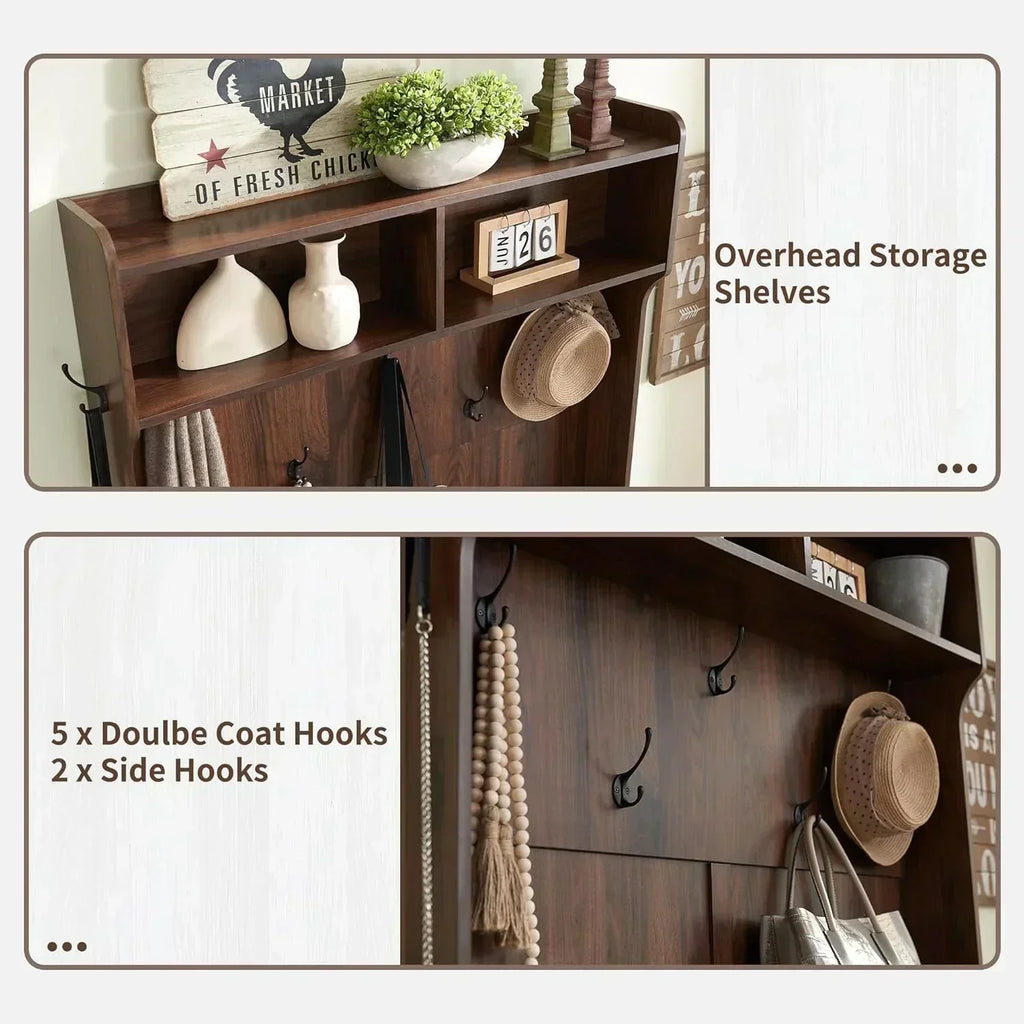 JXQTLINGMU 59-inch Farmhouse Foyer Tree Shoe Storage Entryway Bench Foyer Coat Rack Cabinet