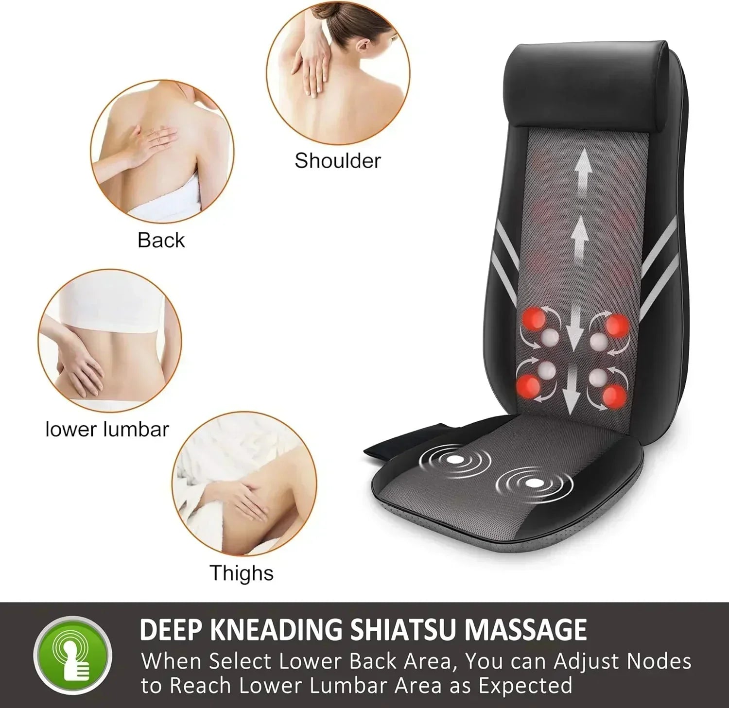 Snailax Shiatsu Massage Cushion with Heat Massage Chair Pad Kneading Back Massager for Home